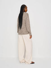 Reformation Finley Oversized Cotton Crew - Shitake Fior Di Latte Marl