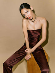 Reformation Marisol Silk Two Piece - Mahogany