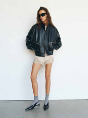 Reformation Veda Harrison Leather Oversized Bomber - Black