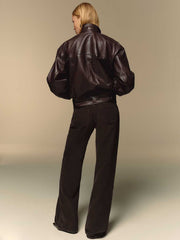 Reformation Veda Harrison Leather Oversized Bomber - Cocoa