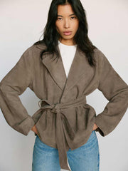 Reformation Veda Jaden Cropped Trench - Mushroom Suede