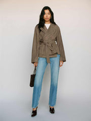 Reformation Veda Jaden Cropped Trench - Mushroom Suede