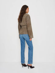 Reformation Veda Jaden Cropped Trench - Mushroom Suede