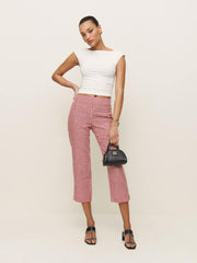 Reformation Petites Petra Linen Low Rise Pedal Pusher Pant - Tomato Check