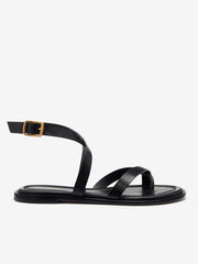 Reformation Jane Flat Sandal - Black Leather