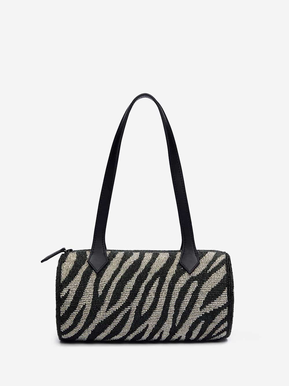 Reformation Aurora Shoulder Bag - White Black Zebra Beaded