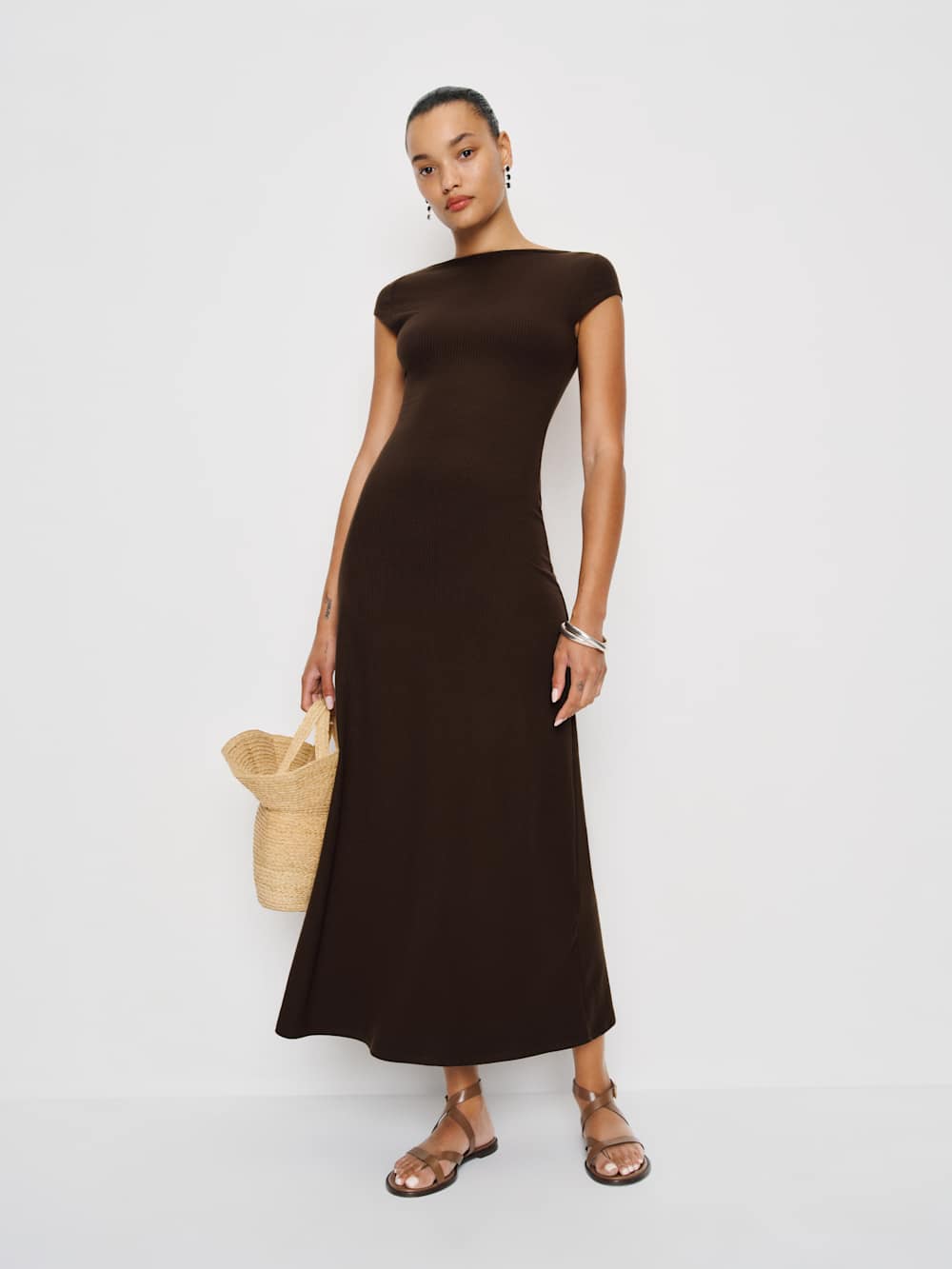 Reformation Sophia Reversible Knit Dress - Mole
