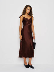 Reformation Serafina Silk Dress - Mahogany