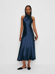 Reformation Kaylah Silk Dress - Navy
