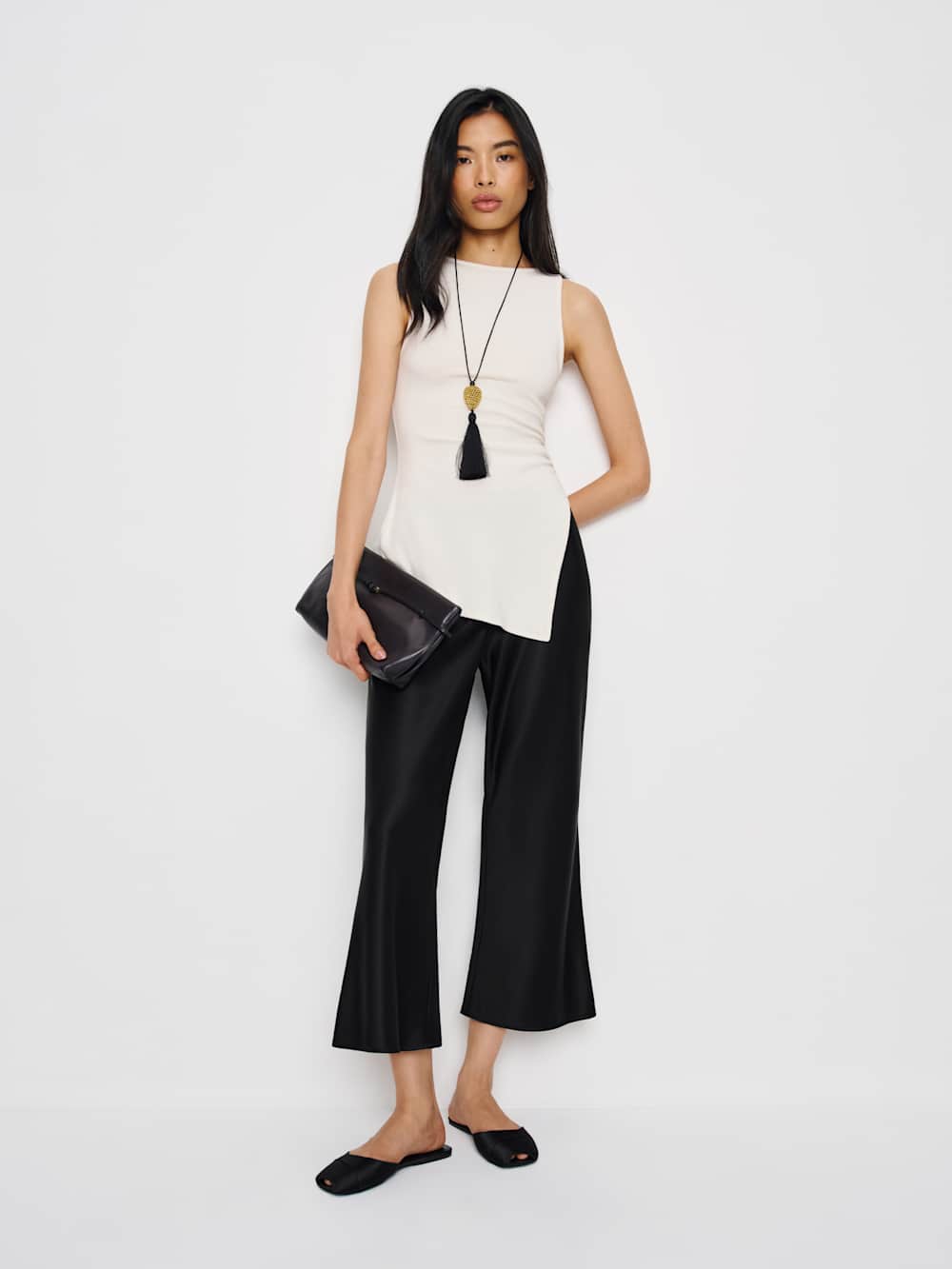 Reformation Gale Satin Mid Rise Capri Pant - Black