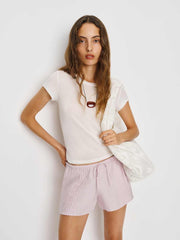 Reformation Hannah Linen Low Rise Short - Cherry Blossom