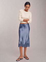 Reformation Petites Carolina Silk Skirt - Cornflower