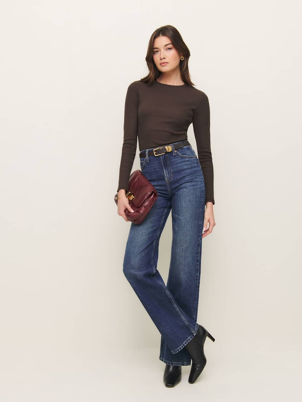 Reformation Davy Long Sleeve Crewneck Tee - Mole