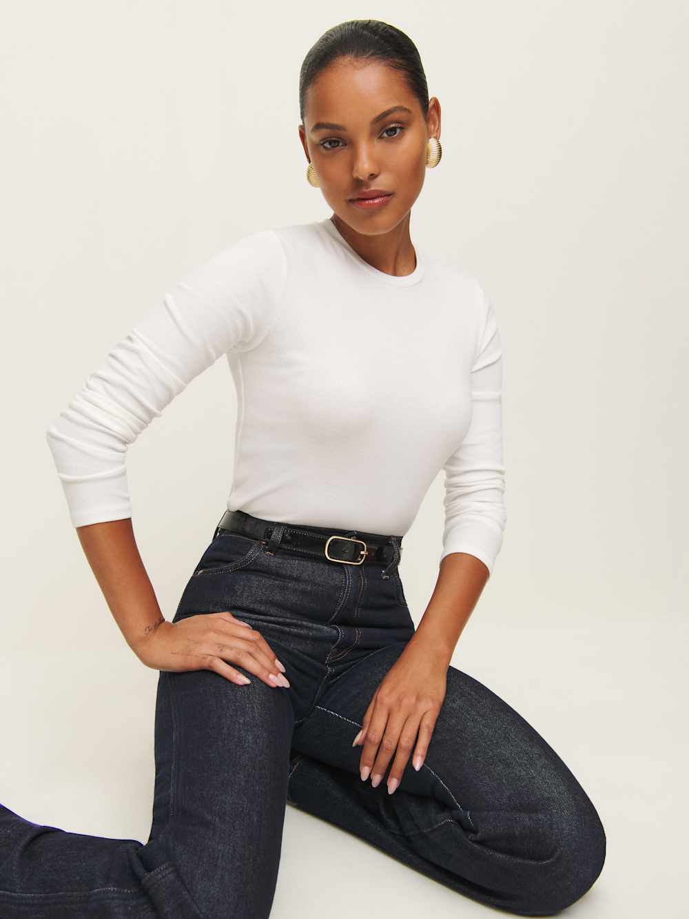 Reformation Davy Long Sleeve Crewneck Tee - White