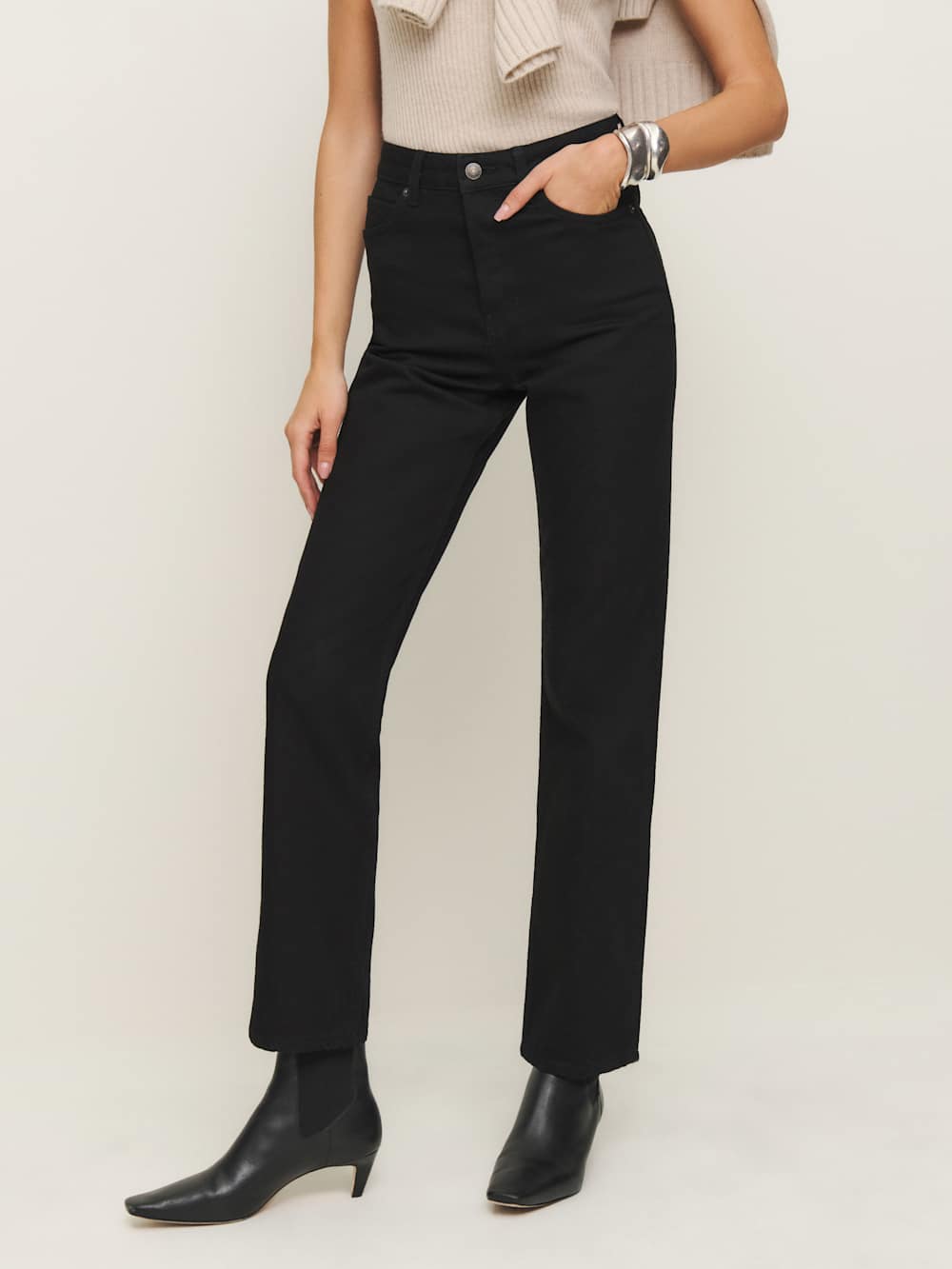 Reformation Cynthia High Rise Straight Jeans - Black