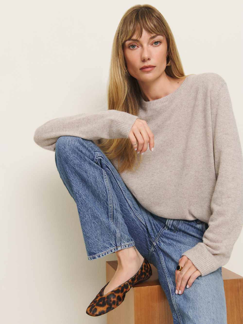 Reformation Cashmere Boyfriend Sweater - Barley