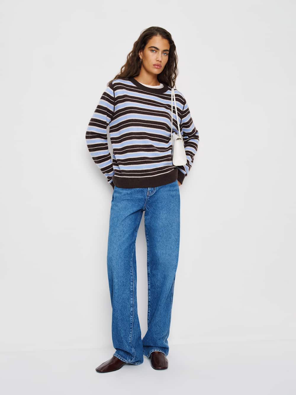 Reformation Cashmere Boyfriend Sweater - Ice Water Multi Stripe