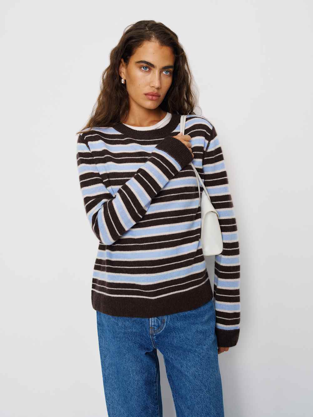 Reformation Cashmere Boyfriend Sweater - Ice Water Multi Stripe