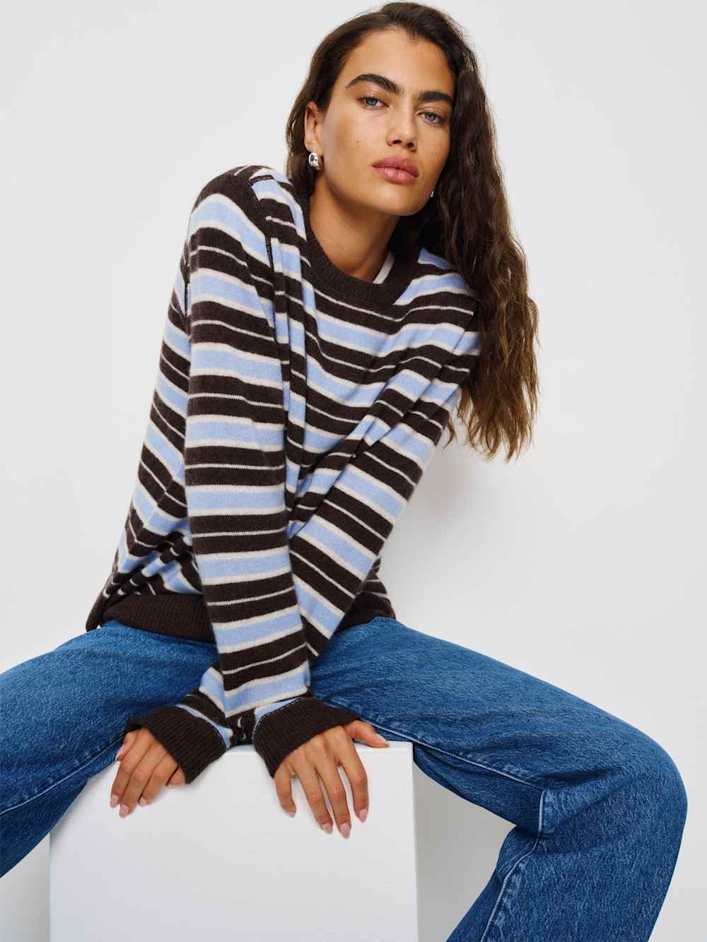 Reformation Cashmere Boyfriend Sweater - Ice Water Multi Stripe