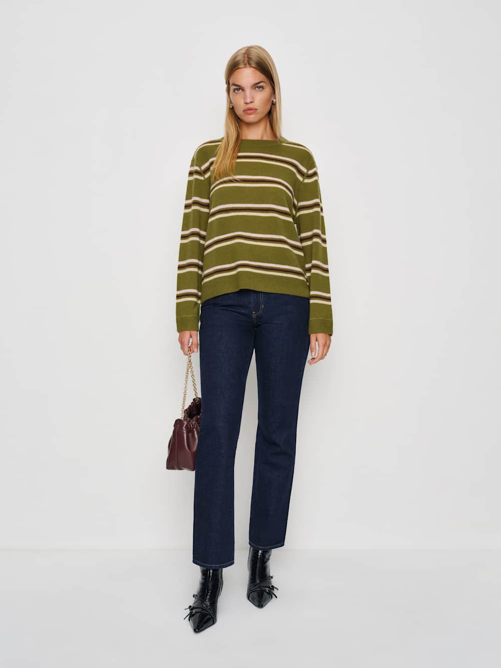 Reformation Cashmere Boyfriend Sweater - Pear Multi Stripe