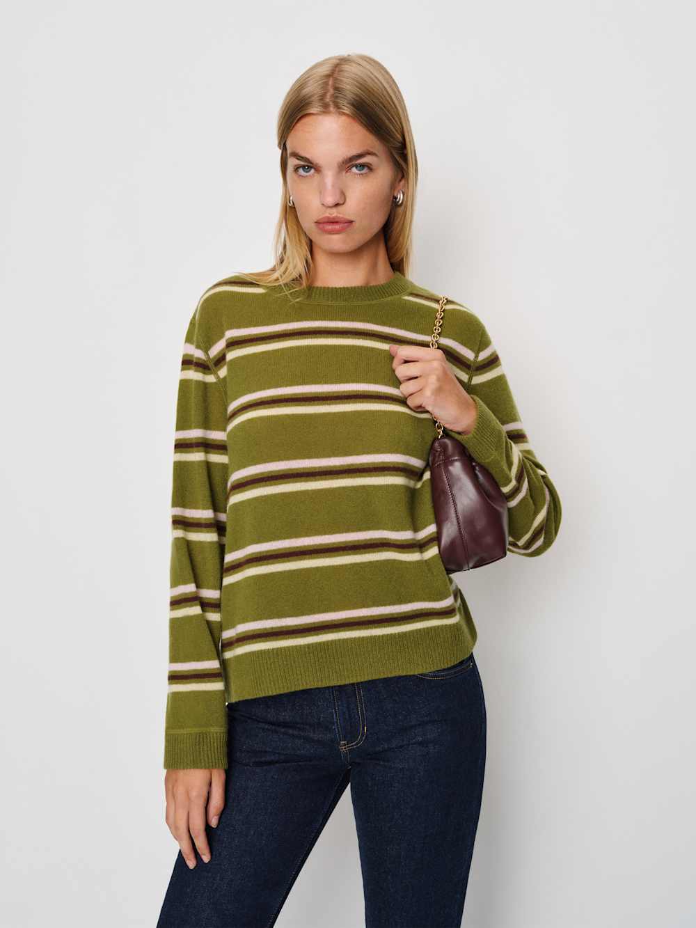 Reformation Cashmere Boyfriend Sweater - Pear Multi Stripe