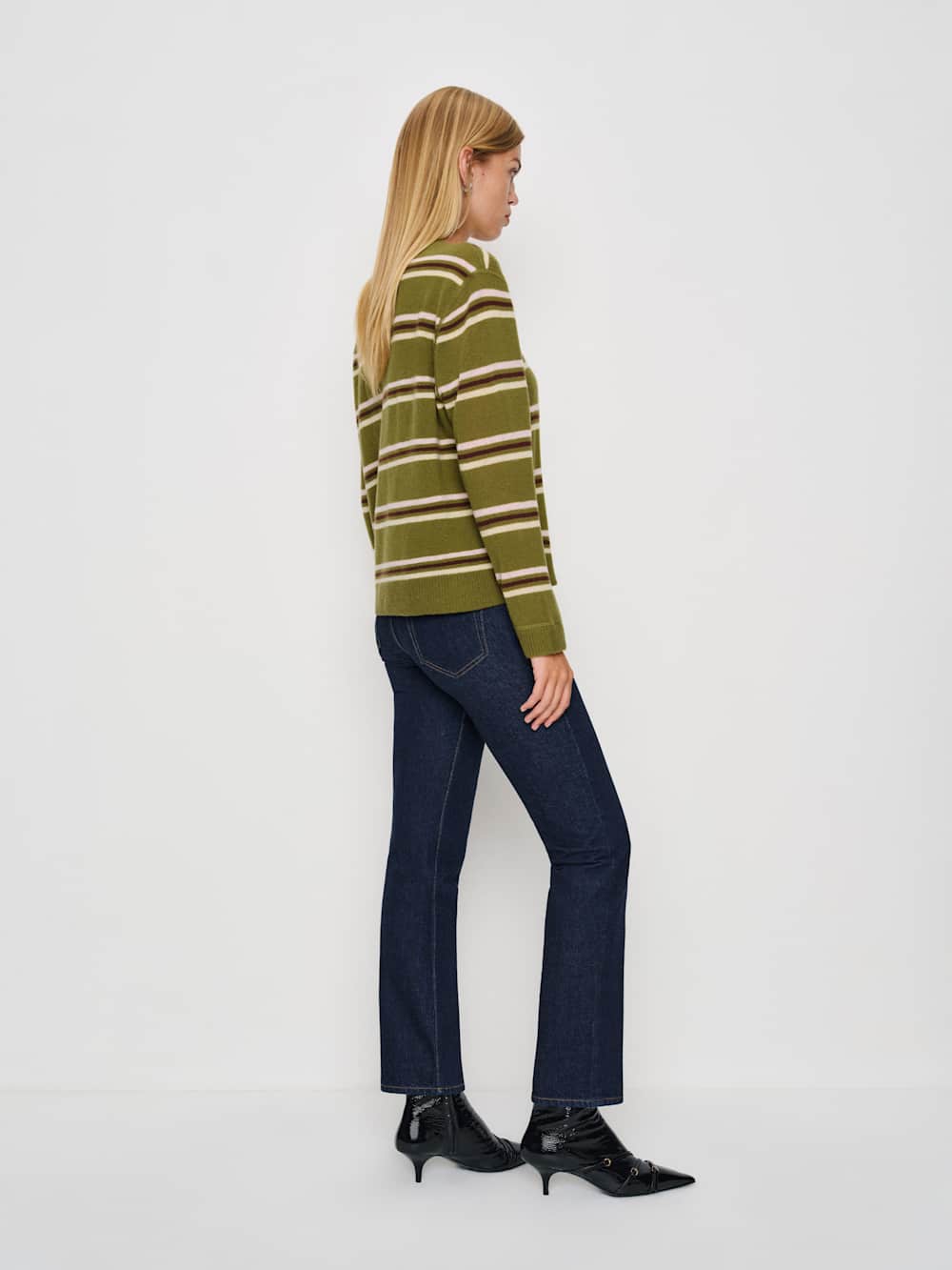 Reformation Cashmere Boyfriend Sweater - Pear Multi Stripe