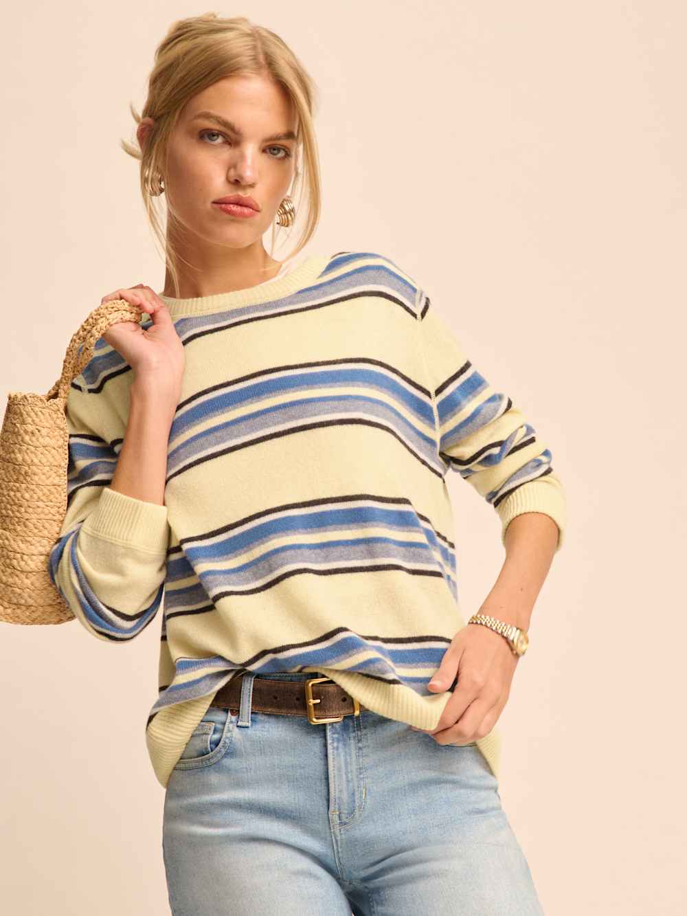 Reformation Cashmere Boyfriend Sweater - Parmesan Multi Stripe