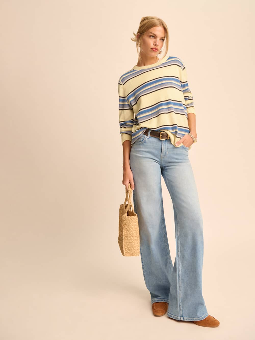 Reformation Cashmere Boyfriend Sweater - Parmesan Multi Stripe