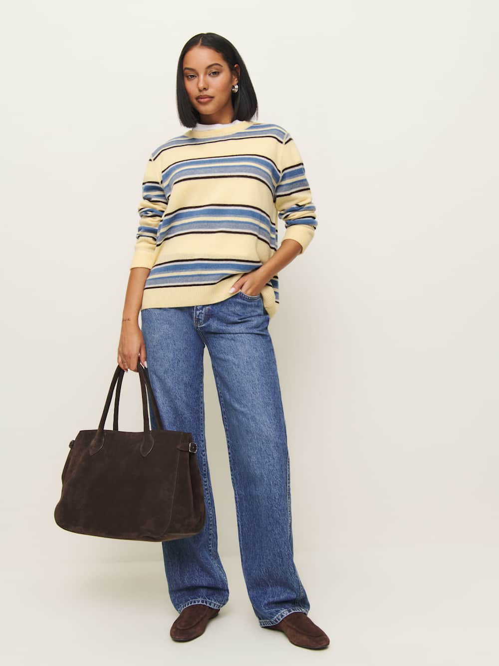 Reformation Cashmere Boyfriend Sweater - Parmesan Multi Stripe