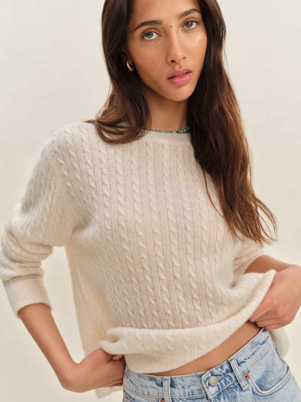 Reformation Cashmere Boyfriend Sweater - Cream Cable