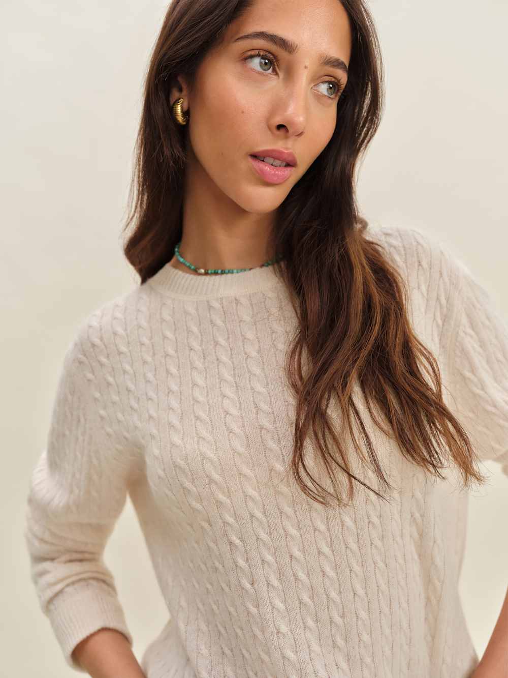 Reformation Cashmere Boyfriend Sweater - Cream Cable