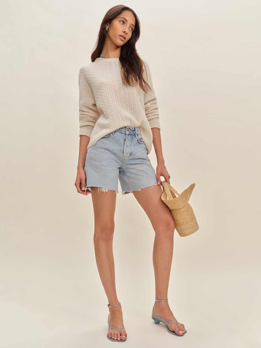 Reformation Cashmere Boyfriend Sweater - Cream Cable