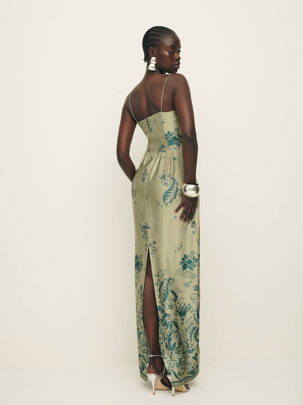 Reformation Frankie Silk Dress - Sage Border