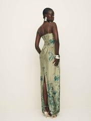 Reformation Frankie Silk Dress - Sage Border