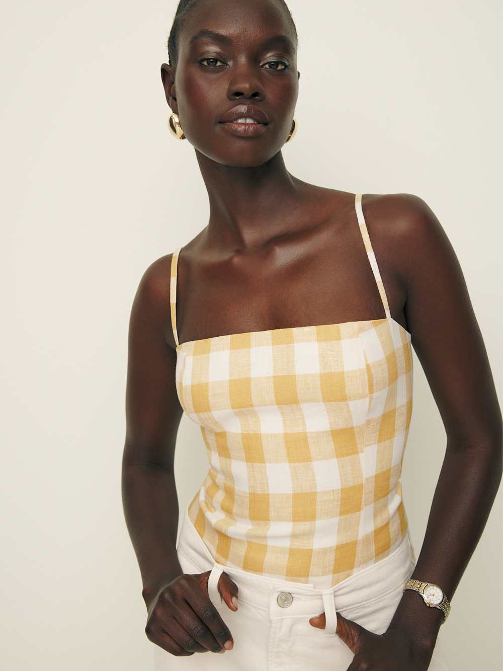 Reformation Overland Linen Top - Dandelion Check