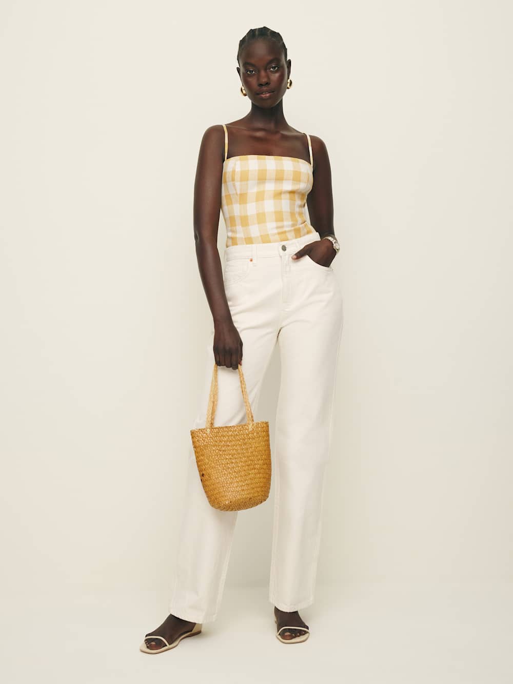 Reformation Overland Linen Top - Dandelion Check