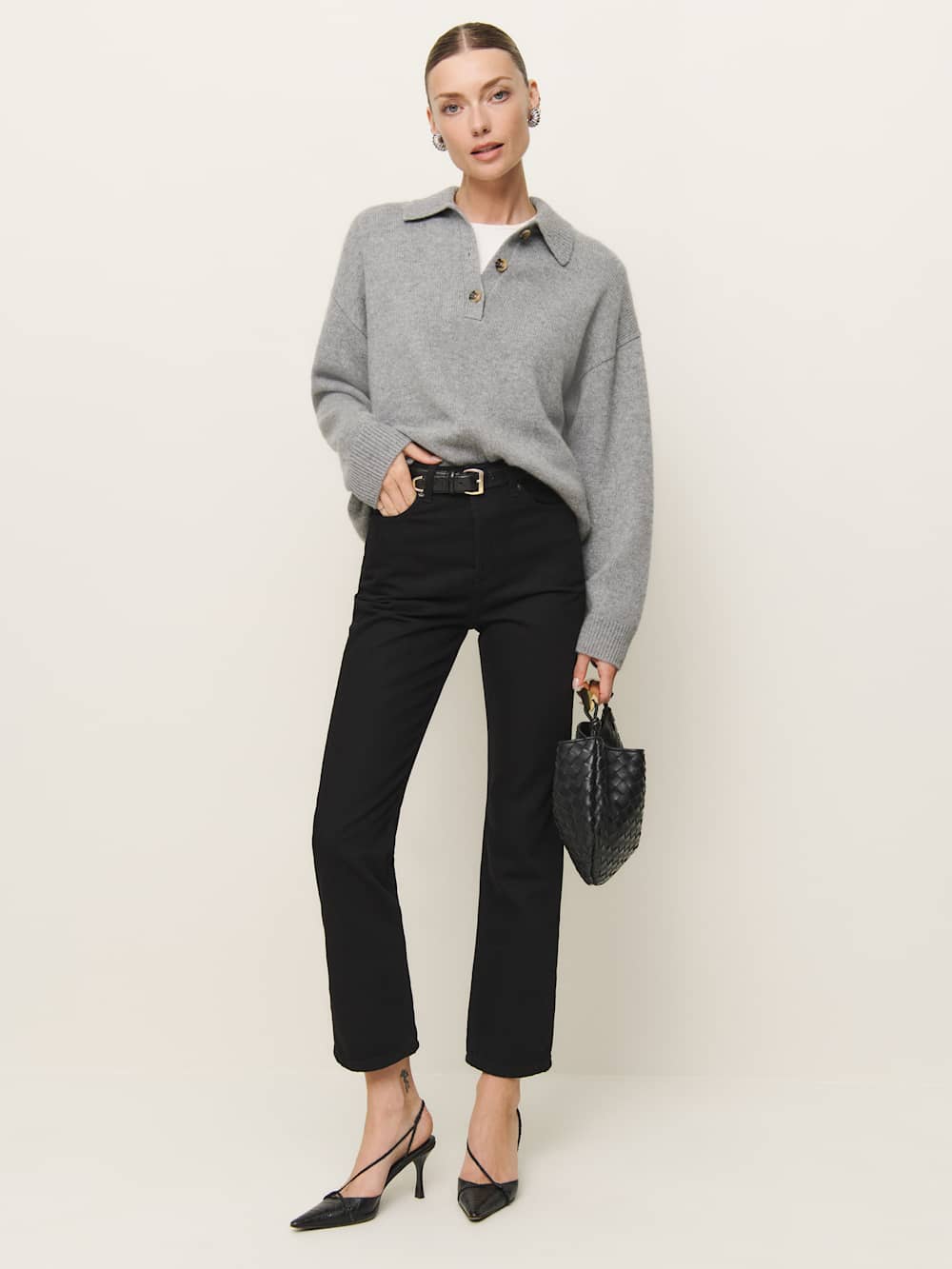 Reformation Cynthia High Rise Straight Cropped Jeans - Black