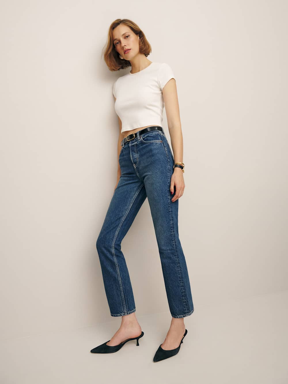 Reformation Cynthia High Rise Straight Cropped Jeans - Lanier