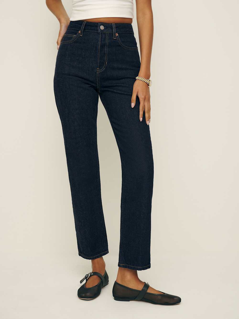 Reformation Cynthia High Rise Straight Cropped Jeans - Ondine
