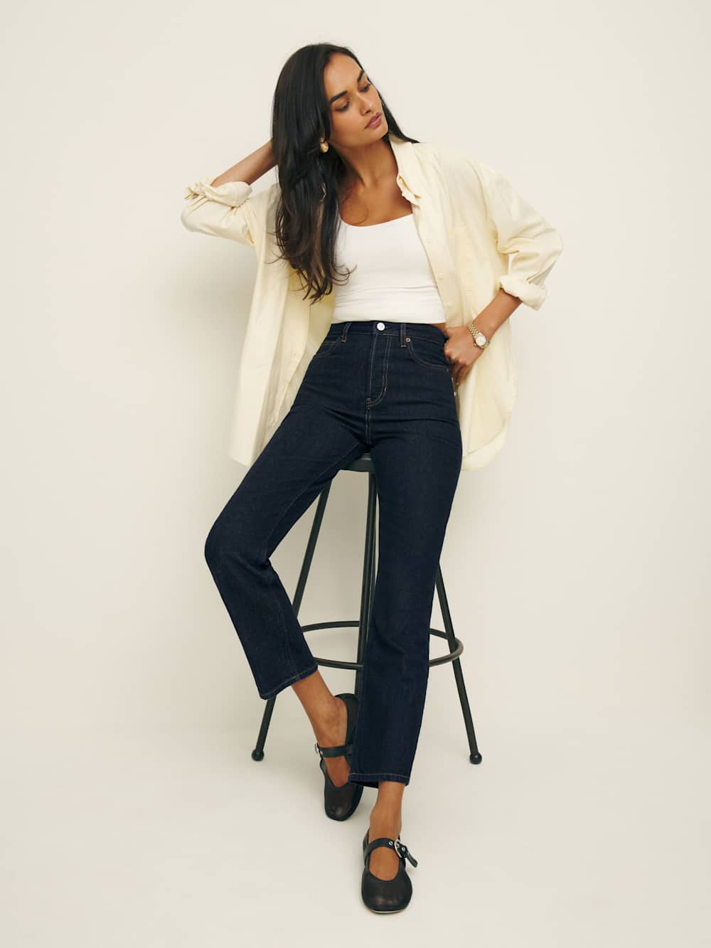 Reformation Cynthia High Rise Straight Cropped Jeans - Ondine