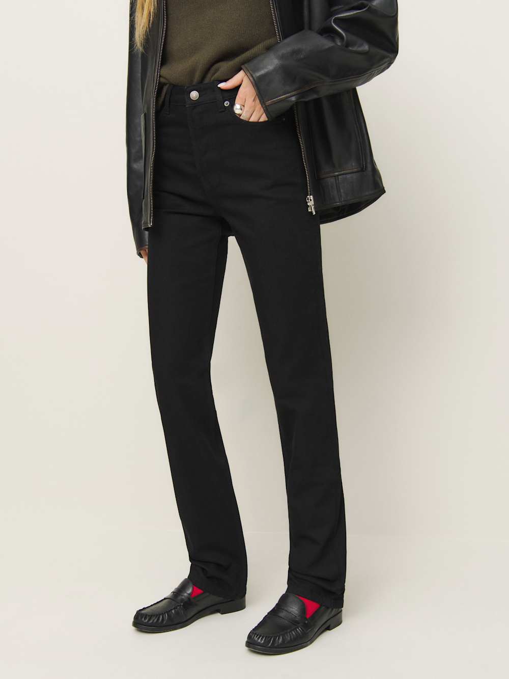 Reformation Cynthia High Rise Straight Long Jeans - Black