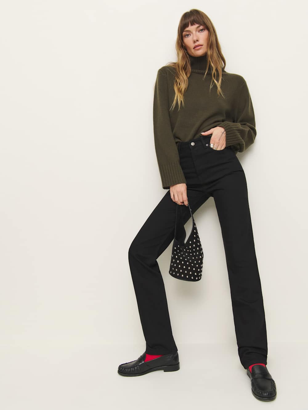 Reformation Cynthia High Rise Straight Long Jeans - Black