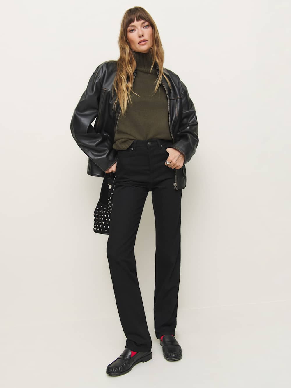 Reformation Cynthia High Rise Straight Long Jeans - Black