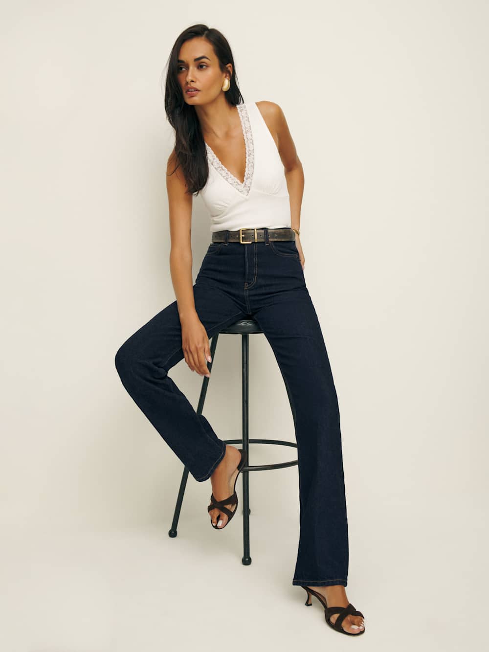 Reformation Cynthia High Rise Straight Long Jeans - Ondine