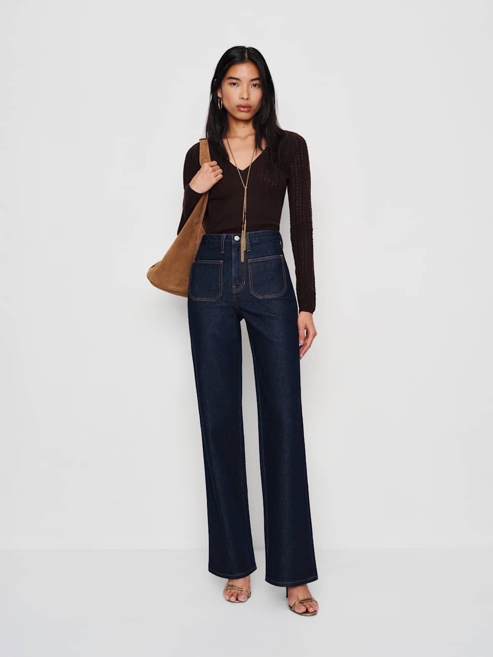 Reformation Alyssa Stretch High Rise Wide Leg Jeans - Seneca