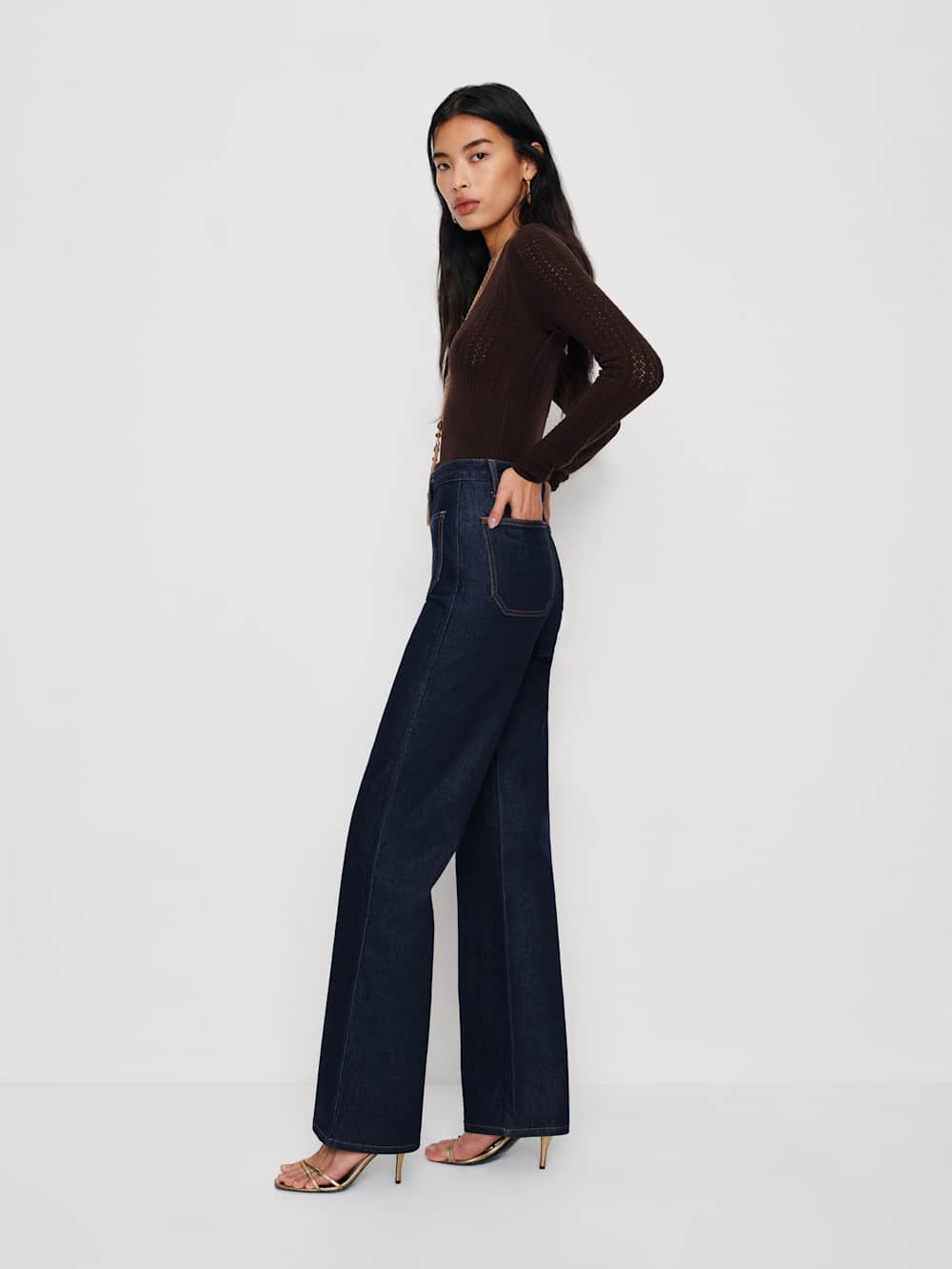 Reformation Alyssa Stretch High Rise Wide Leg Jeans - Seneca