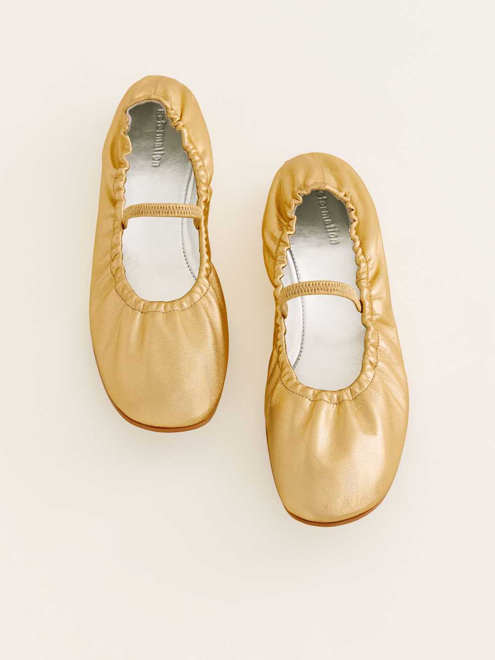 Reformation Buffy Ruched Ballet Flat - Vintage Gold