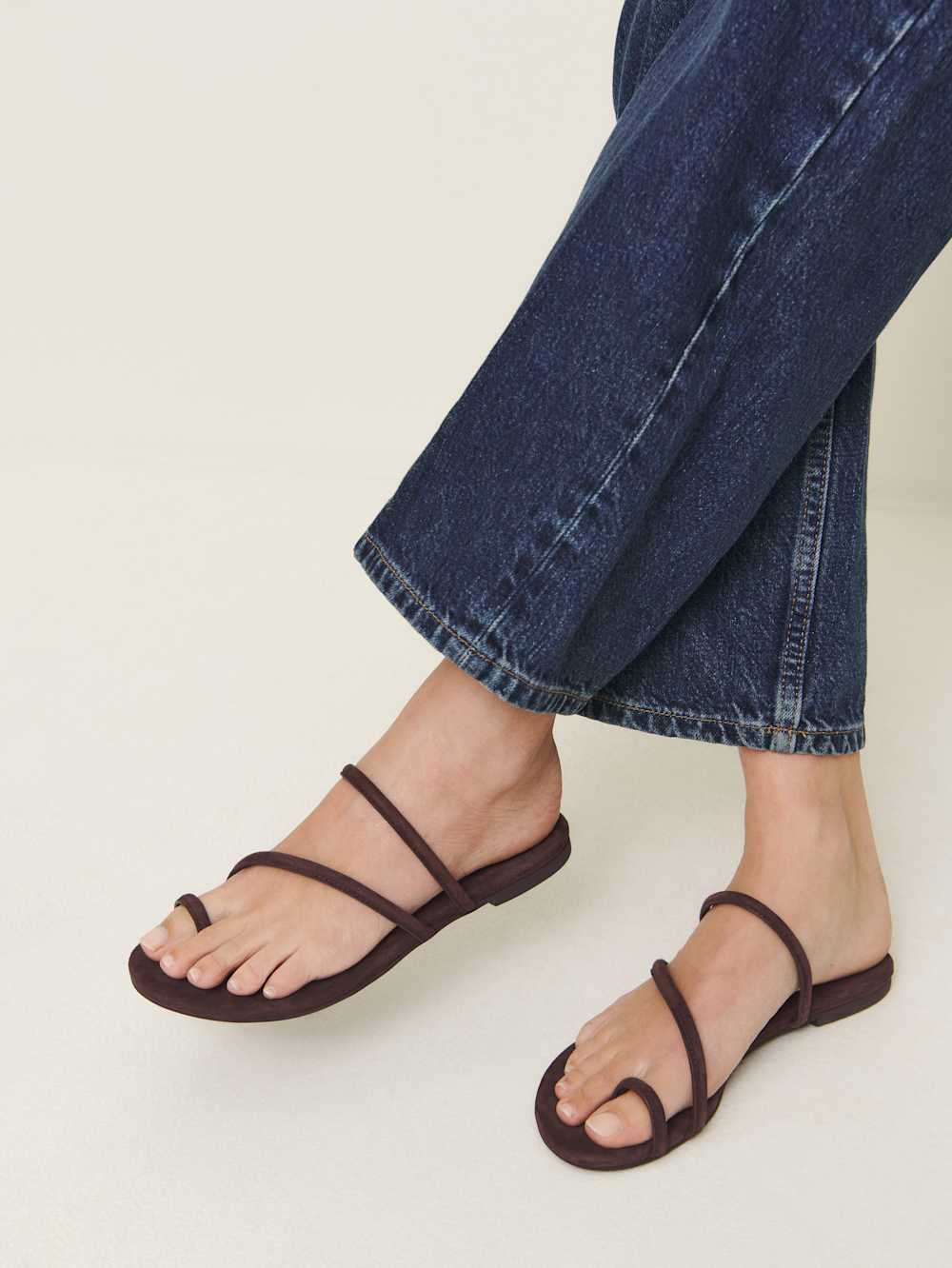 Reformation Ludo Toe Ring Strappy Flat Sandal - Espresso Suede