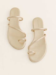 Reformation Ludo Toe Ring Strappy Flat Sandal - Gold