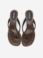 Reformation Amelia Thong Wedge Sandal - Brown Croc-effect